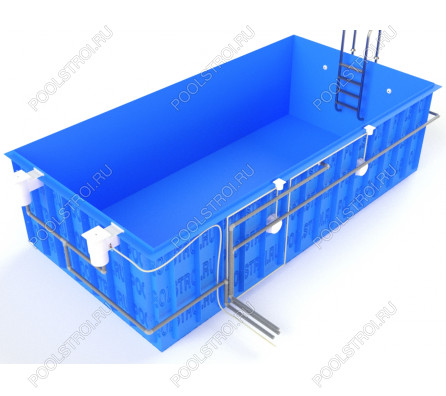 Полипропиленовый бассейн Standart max. 10х3.5х1.5. нержавейка. скиммерный. стандарт. 8 мм